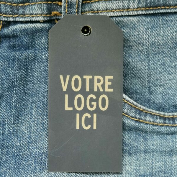 Etiquette Vêtement personnalisée en papier laser bleu