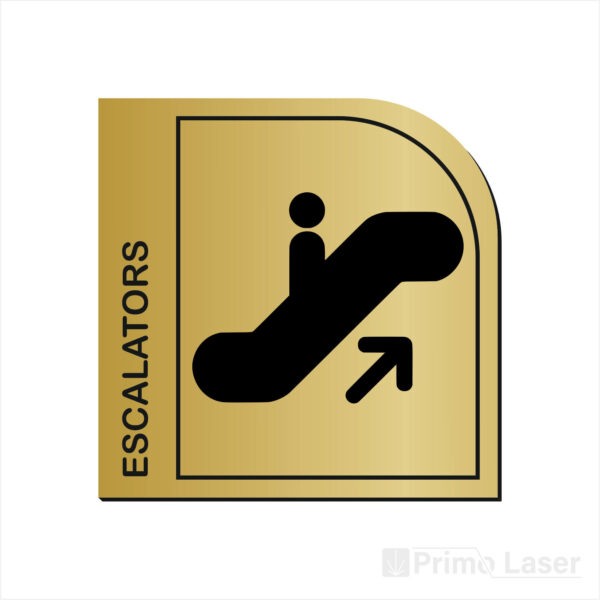 Plaque signalétique avec pictogramme escalators en plastique effet or
