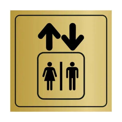 Plaque signalétique avec pictogramme ascenseur en plastique or brossé