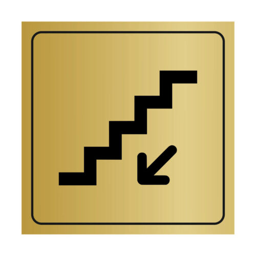 Plaque signalétique avec pictogramme descente escaliers en plastique or brossé