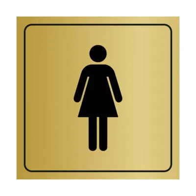 Plaque signalétique avec pictogramme femme en plastique or brossé