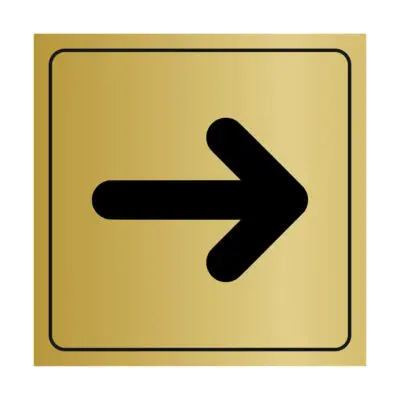 Plaque signalétique avec pictogramme flèche directionnelle en plastique or brossé