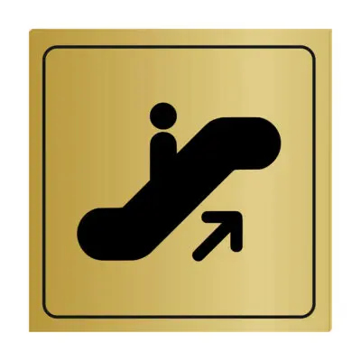 Plaque signalétique avec pictogramme escalator sens montée en plastique or brossé