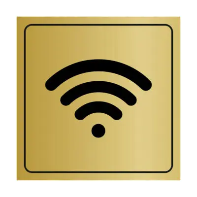 Plaque signalétique avec pictogramme wifi en plastique or brossé