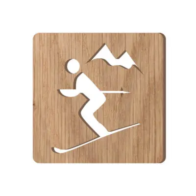 Pictogramme Pistes de ski découpé en bois