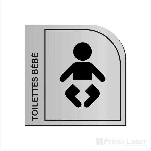 Plaque signalétique avec pictogramme toilettes bébé en plastique effet acier