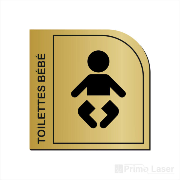 Plaque signalétique avec pictogramme toilettes bébé en plastique effet or