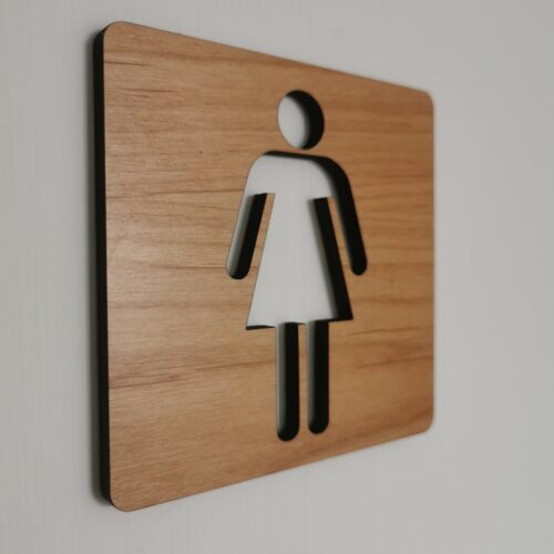 Pictogramme toilettes femmes découpé en bois massif
