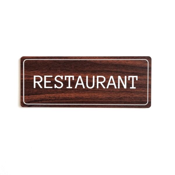 Plaque de porte restaurant en plastique effet bois
