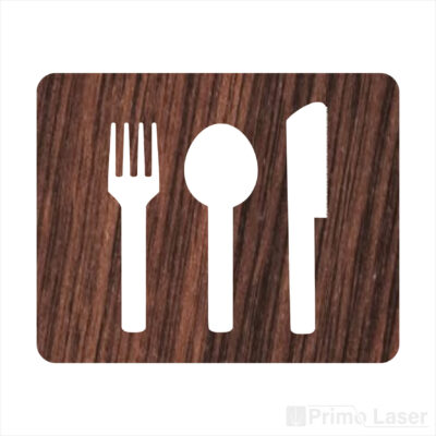 Plaque signalétique avec pictogramme restaurant en plastique effet bois