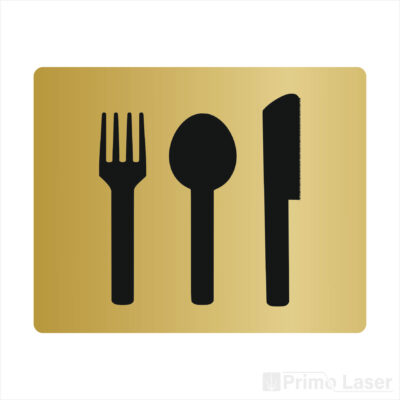 Plaque signalétique avec pictogramme restaurant en plastique effet or