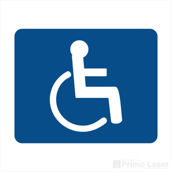 Plaque signalétique avec pictogramme handicapés PMR en plastique bleu