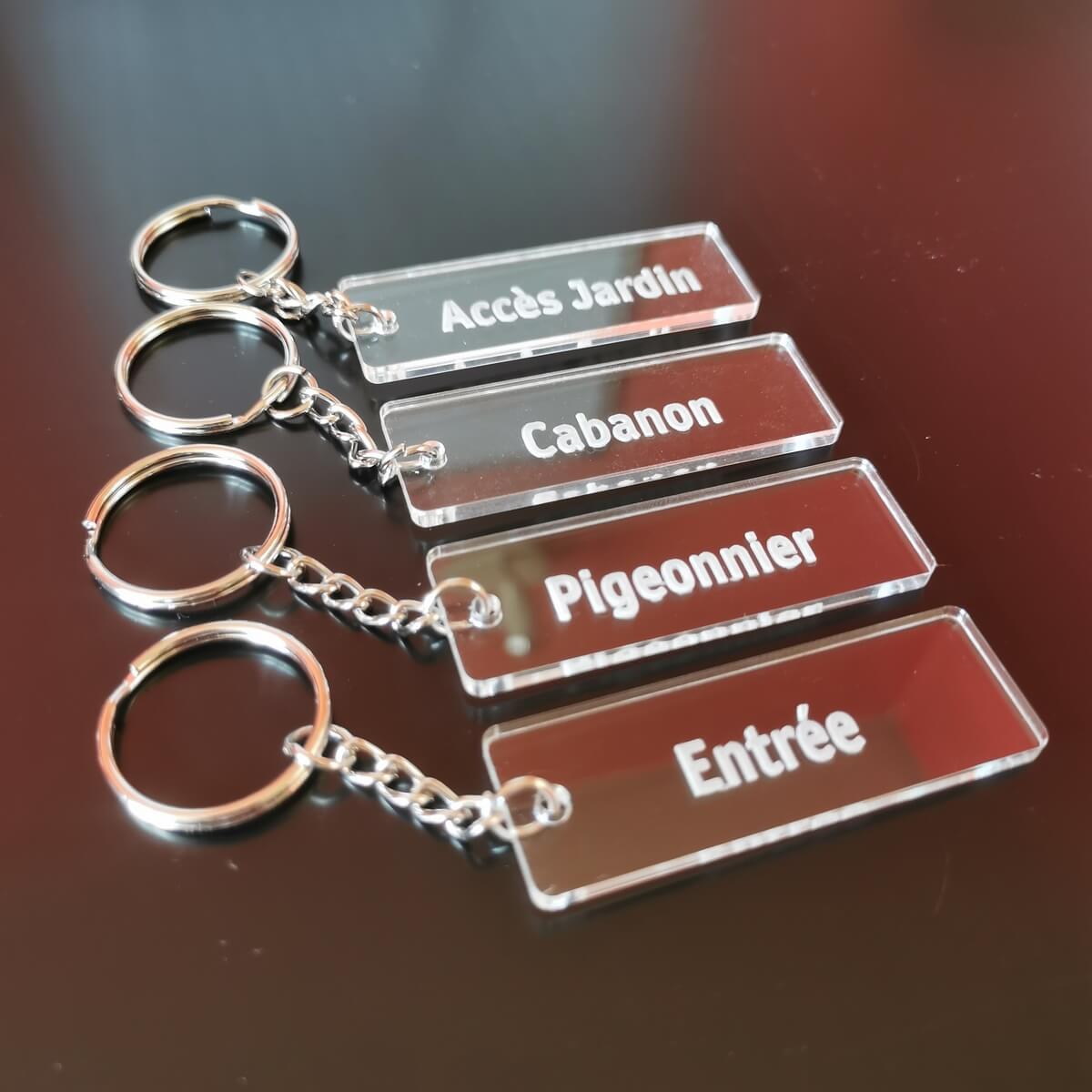 Porte-clés personnalisé en plexiglass rectangulaire 60 x 20mm - PrimoLaser