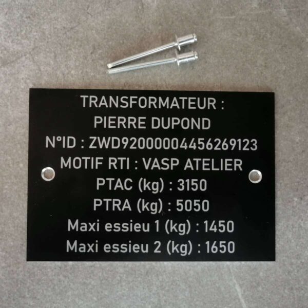 Plaque de transformation en aluminium anodisé