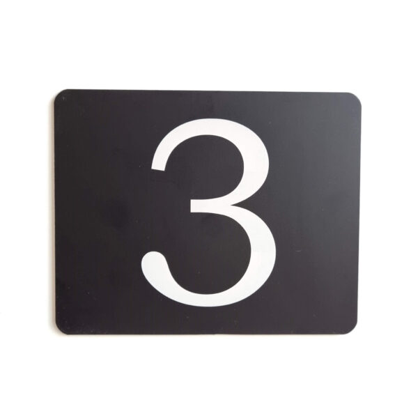 Plaque numéro d'étage 3 en aluminium anodisé noir