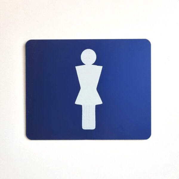 Plaque pictogramme toilettes femmes en aluminium anodisé bleu