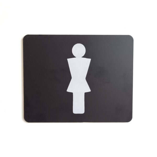Plaque pictogramme toilettes femmes en aluminium anodisé noir