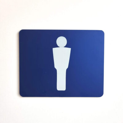 Plaque pictogramme toilettes hommes en aluminium anodisé bleu