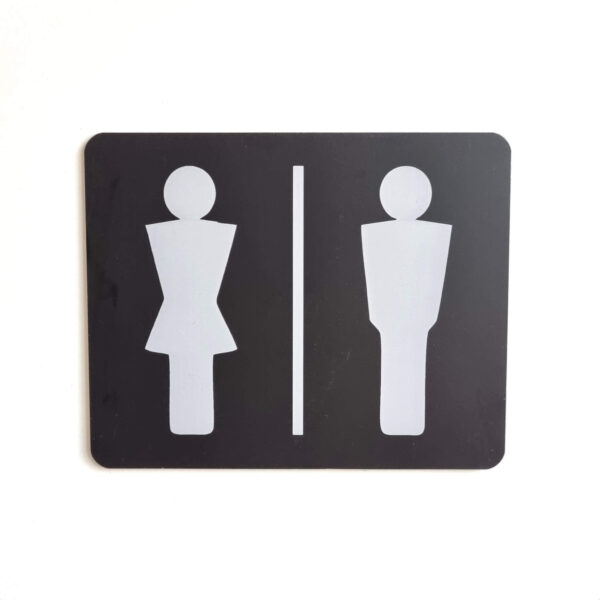 Plaque pictogramme toilettes hommes femmes en aluminium anodisé noir
